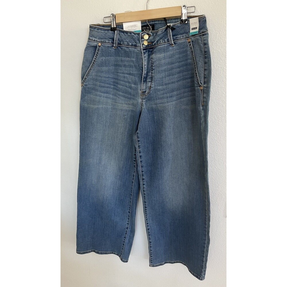 Judy Blue Womens High Waist Trouser Column Wide Leg Jeans Medium Wash 14W Retro